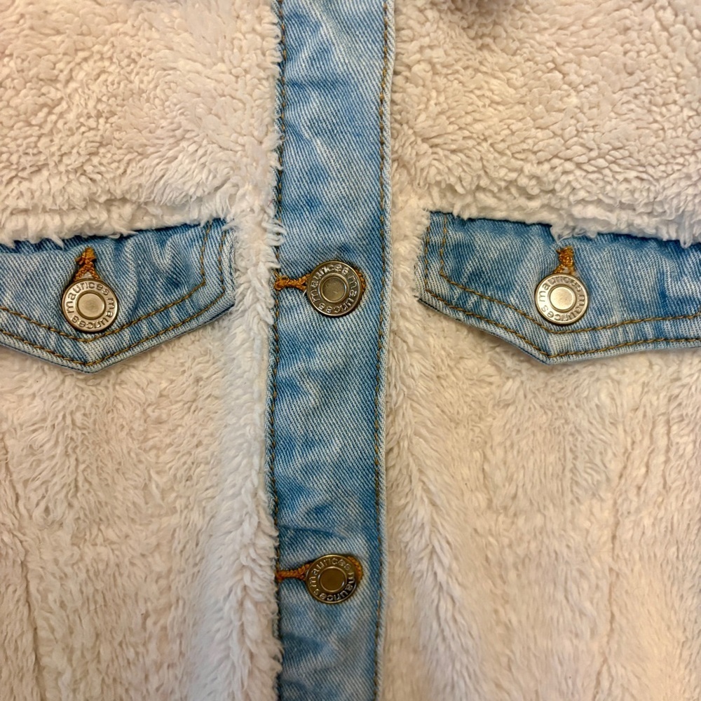 Maurice’s Sherpa Fleece Jacket, Denim Trim & Button Front Closure Women size XS - Picture 6 of 15